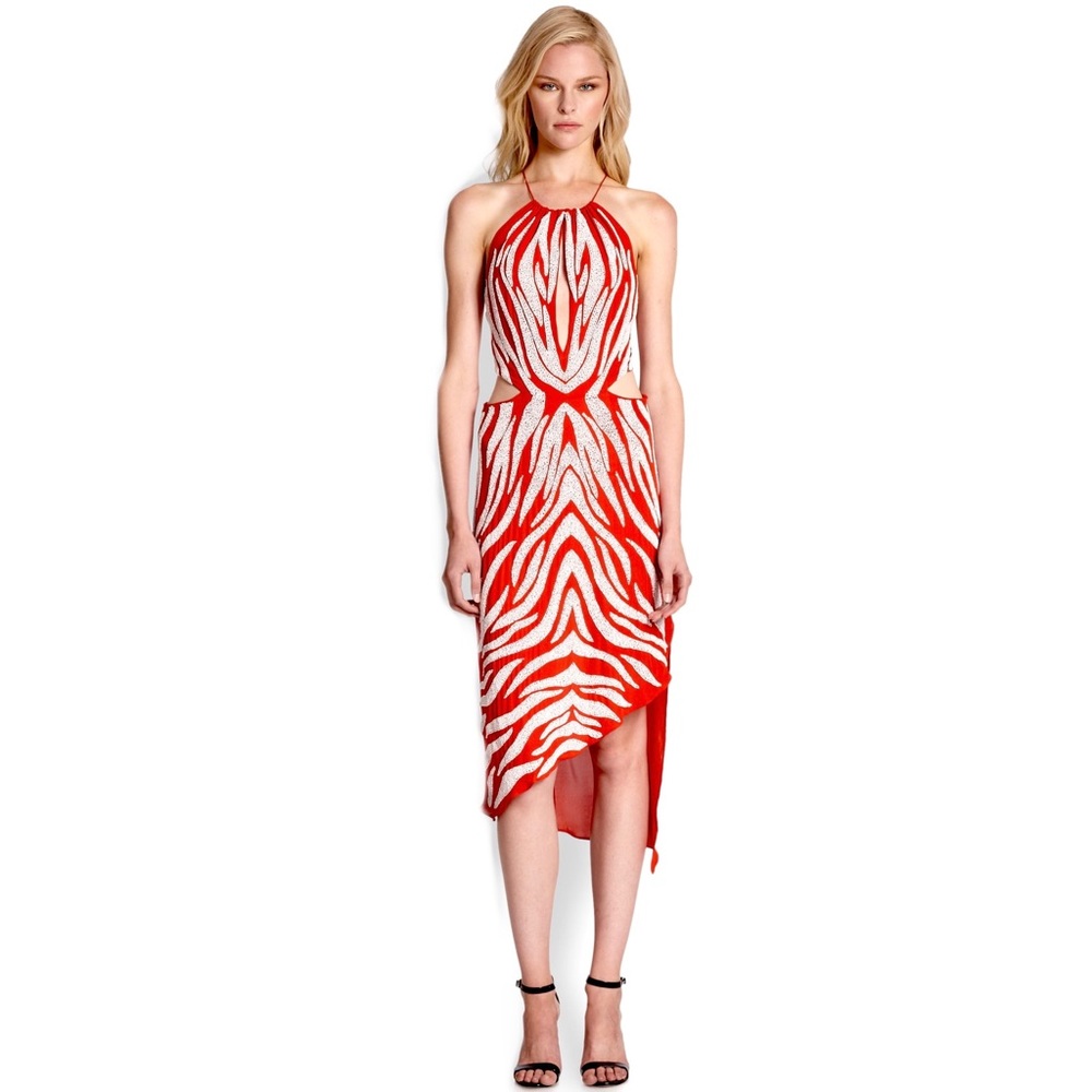 HAUTE HIPPIE CUTOUT BEADED SILK MIDI DRESS - Picture 13 of 13